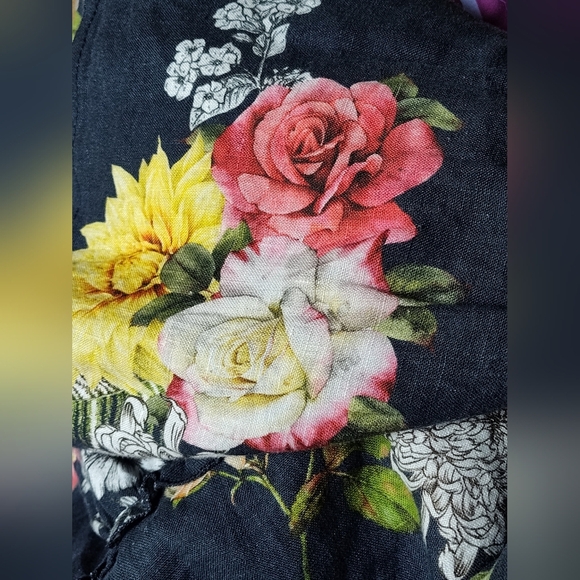 Le Raganne 100% Linen Navy Floral Sleeveless Tiered Dress | Made In Italy I XS - Picture 5 of 8